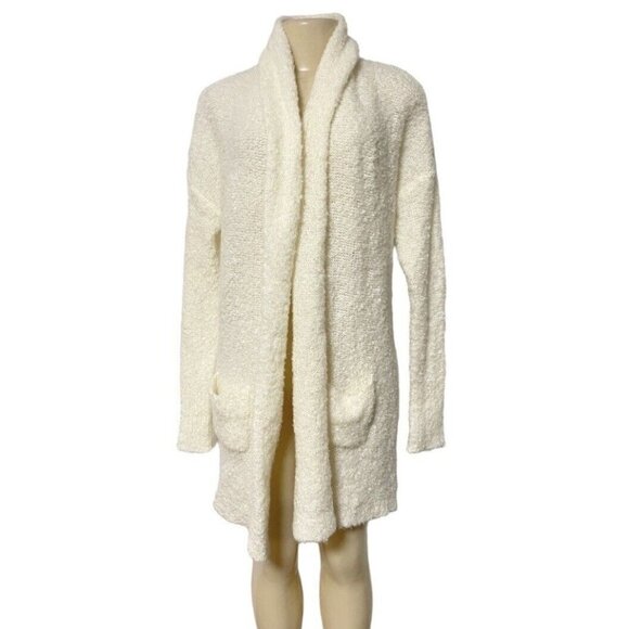 If It Where Me Womens Ivory Wool Open Cardigan Pocket Collar Duster Sweater L - Picture 2 of 6